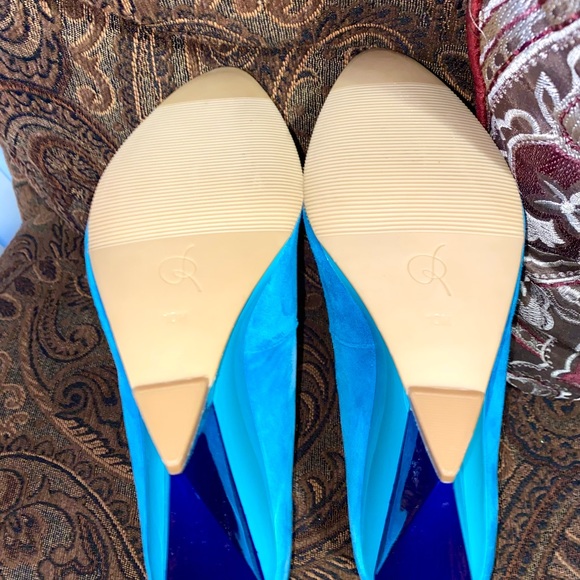 NEW! RACHEL ROY MULTI BLUE SUEDE WEDGE LACINA PUMP SZ 10 - Picture 5 of 12